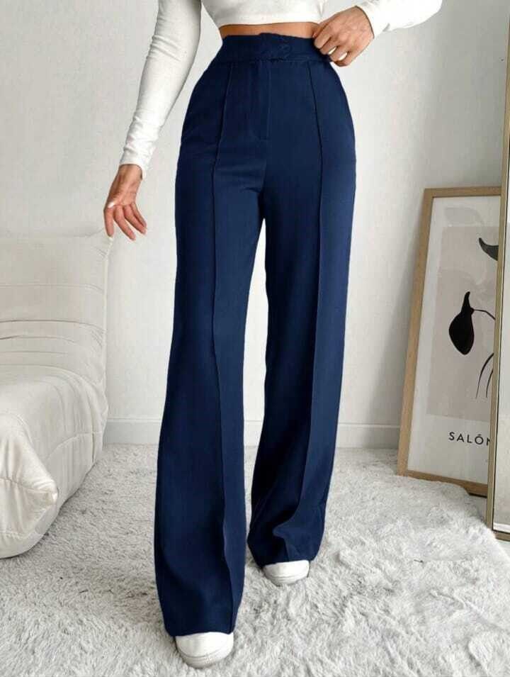 Women Straight Fit Blue Polyester Trousers-image-14