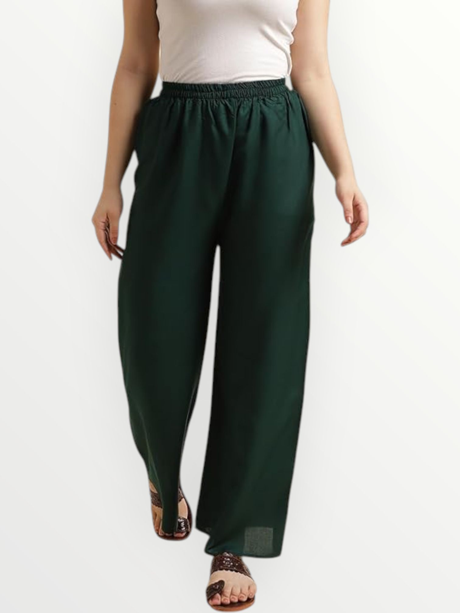 Women Comfort Fit Green Viscose Rayon Trousers-image-16
