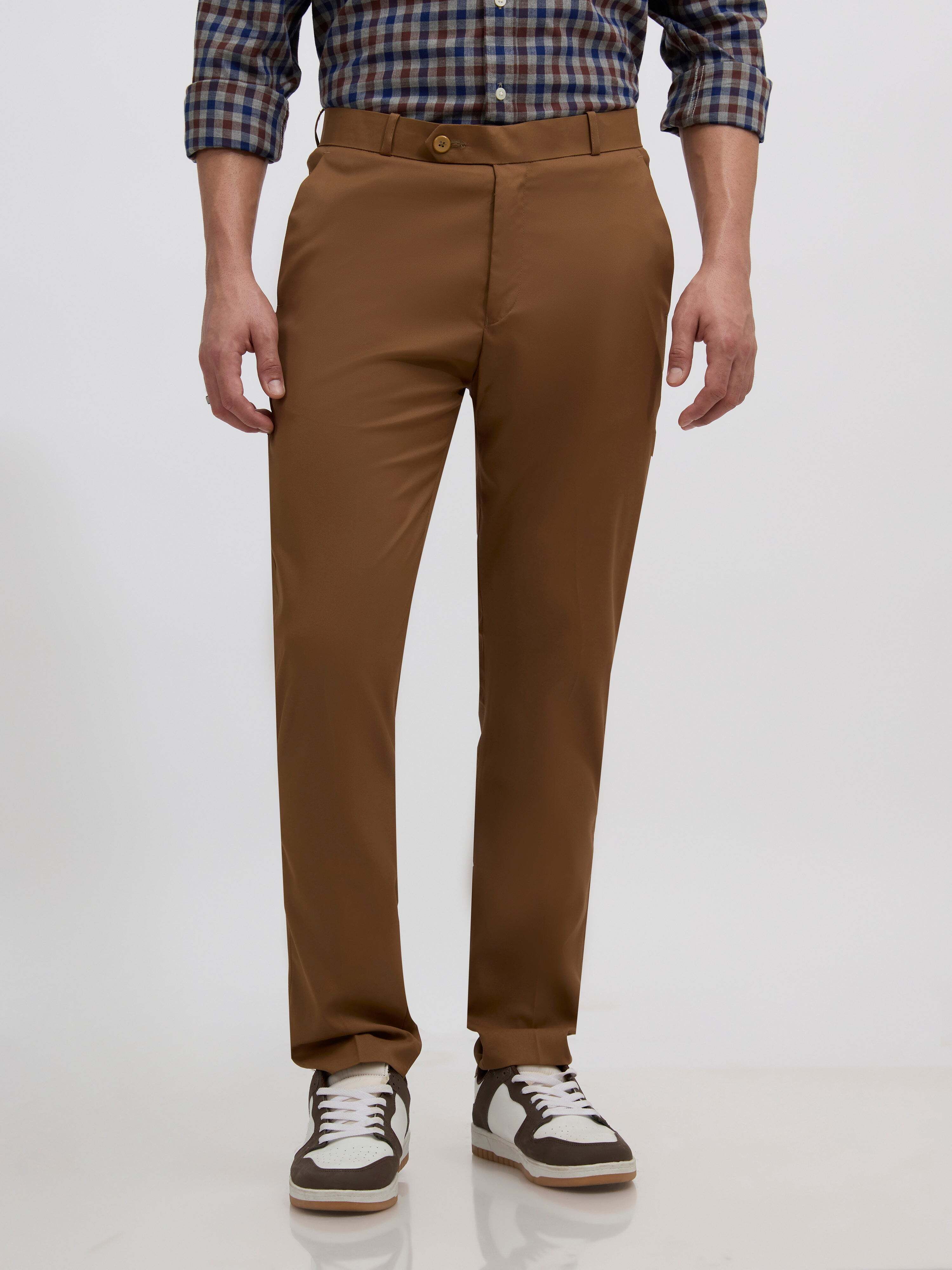 espanshe Men Skinny Fit Brown Polyester Trousers-picture-0