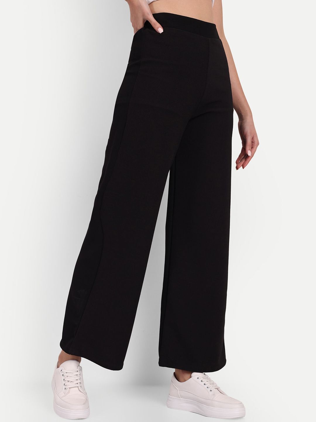 Women Loose Fit Black Viscose Rayon Trousers-image-6