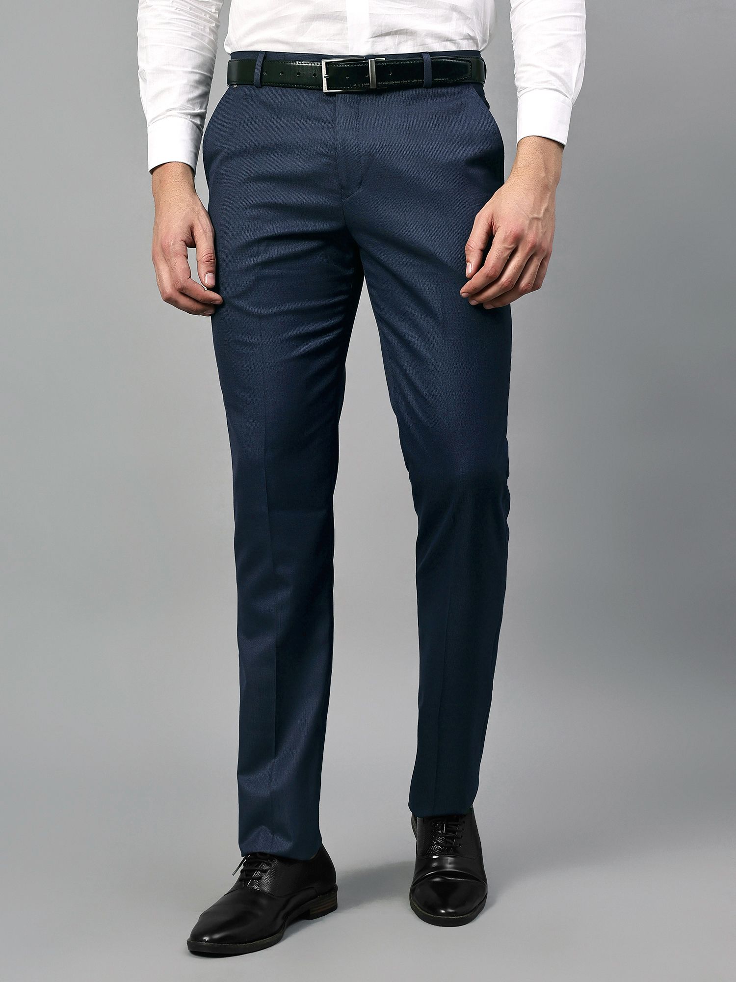 cantabil Men Regular Fit Dark Blue Cotton Blend Trousers-picture-12