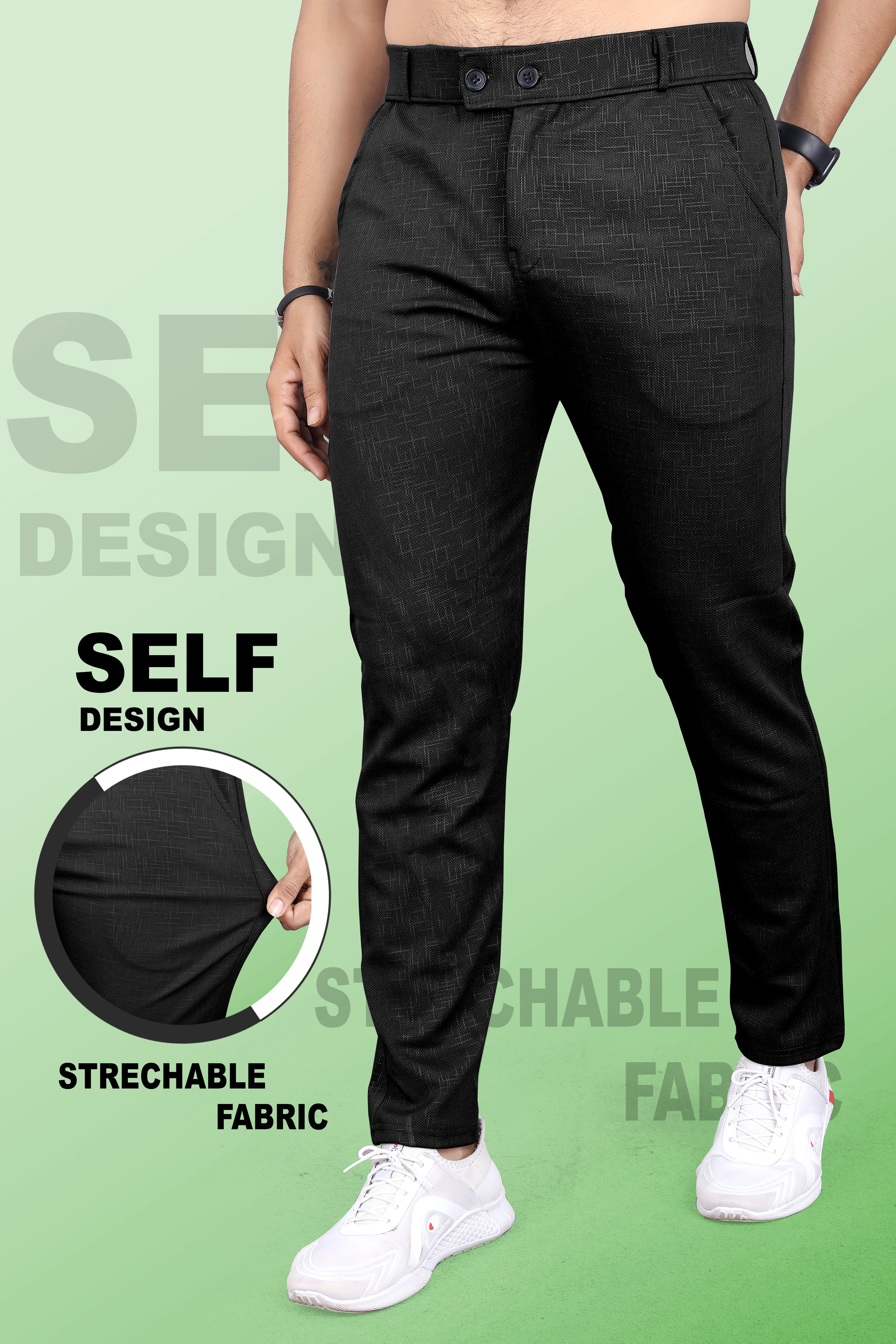 indiclub Men Slim Fit Black Linen Blend Trousers-picture-27