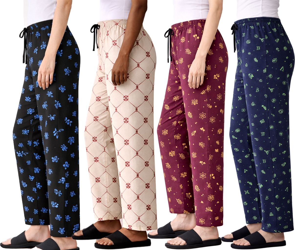 Pack of 4 Women Regular Fit Multicolor Cotton Blend Trousers-image-26