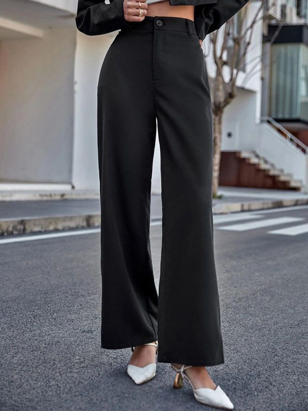 broadstar Women Flared Black Lycra Blend Trousers-picture-39