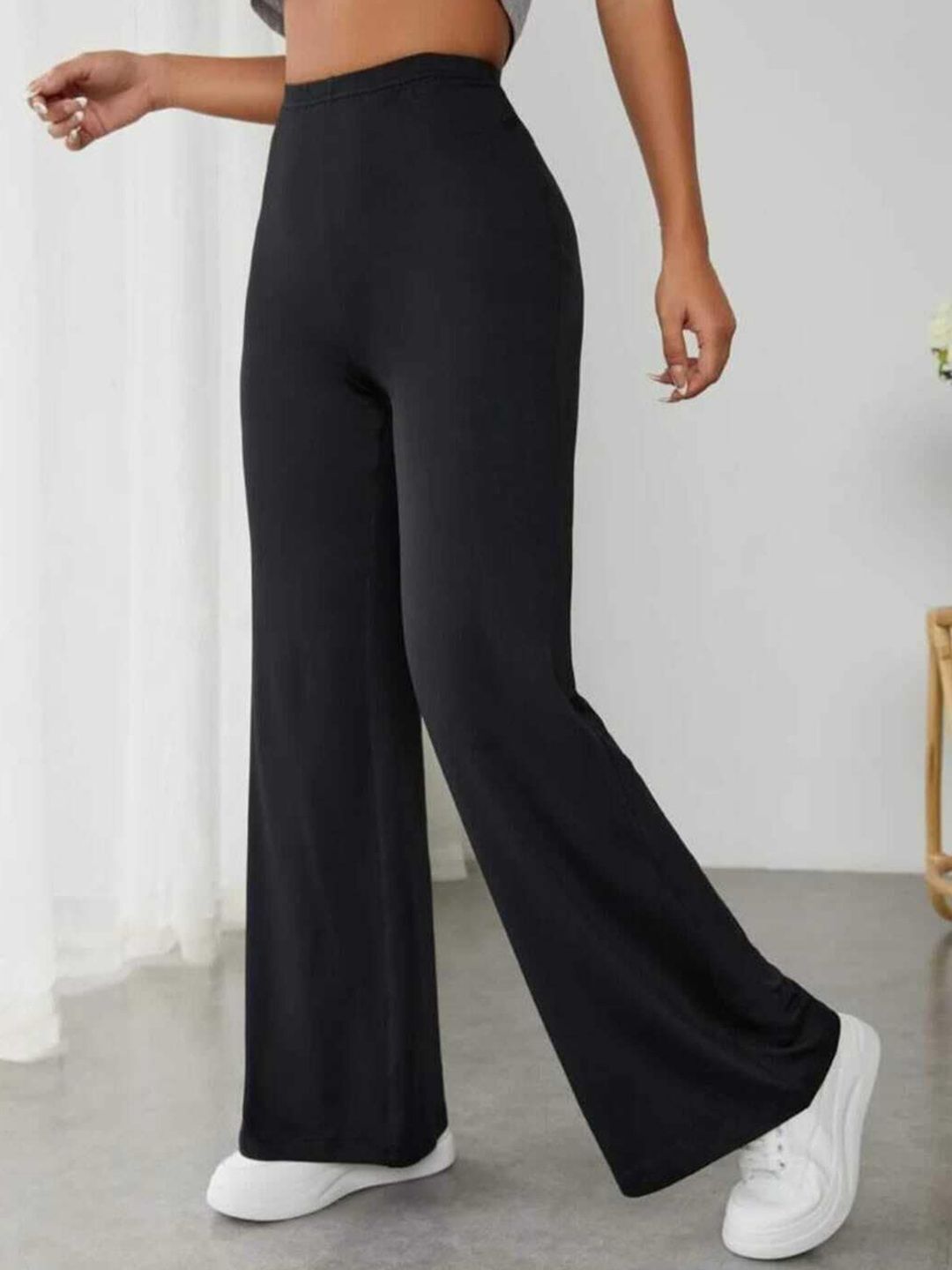 Women Loose Fit Black Viscose Rayon Trousers-image-37