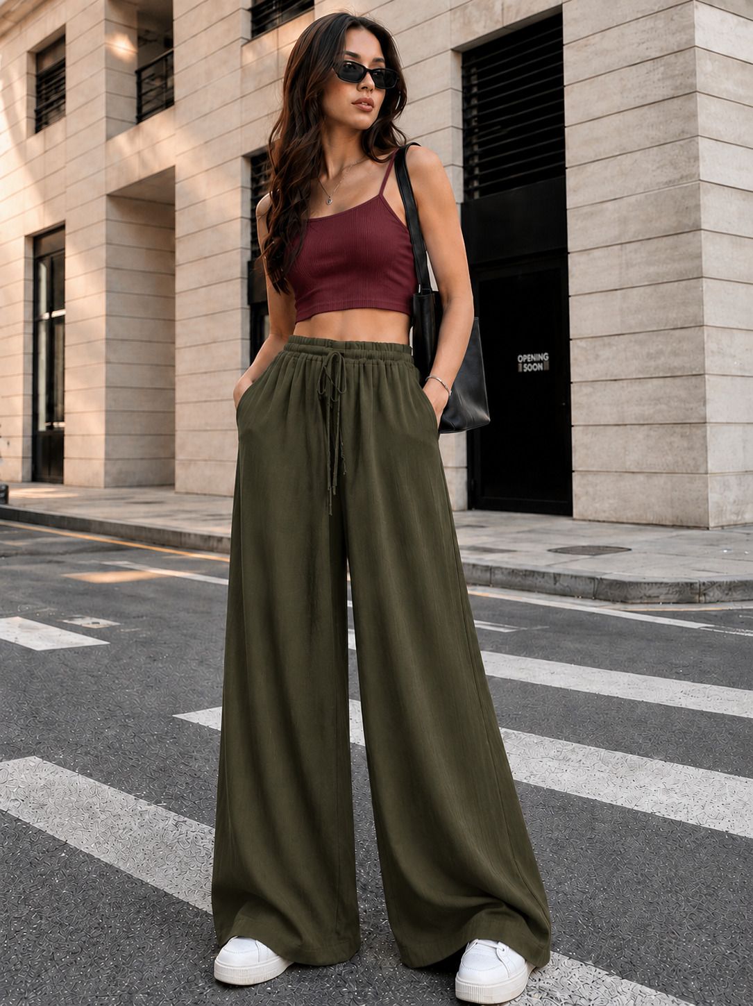 metronaut Relaxed Women Dark Green Cotton Blend Trousers-picture-46
