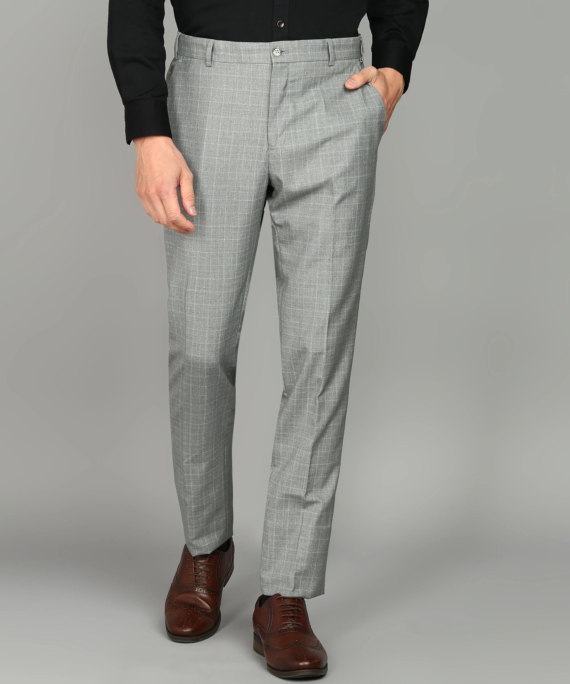 raymond Men Slim Fit Grey Polyester Trousers-picture-22