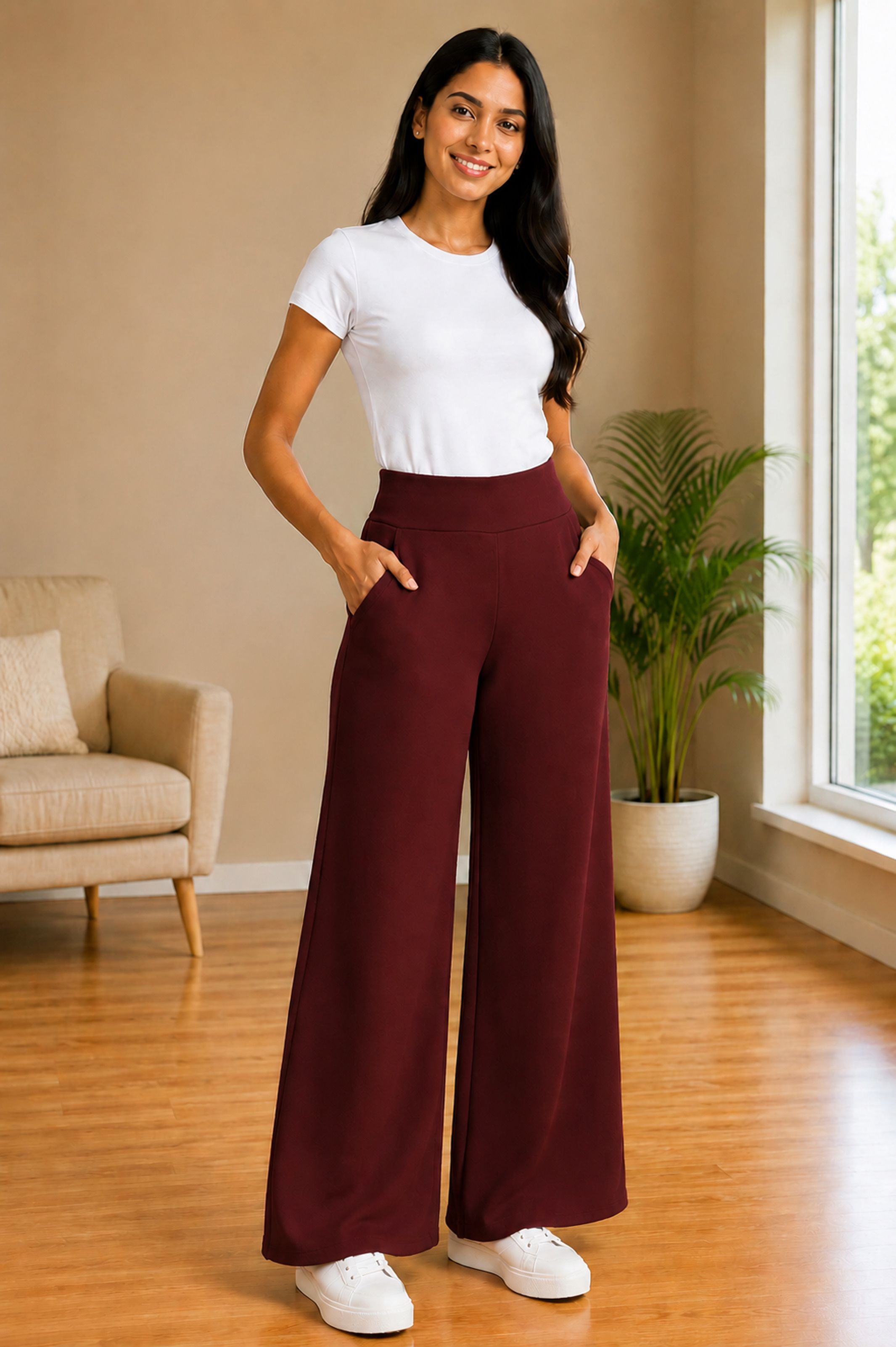 jackboy Women Straight Fit Maroon Polycotton Trousers-picture-47
