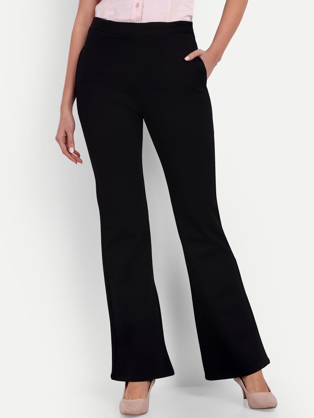 broadstar Women Flared Black Lycra Blend Trousers-picture-39