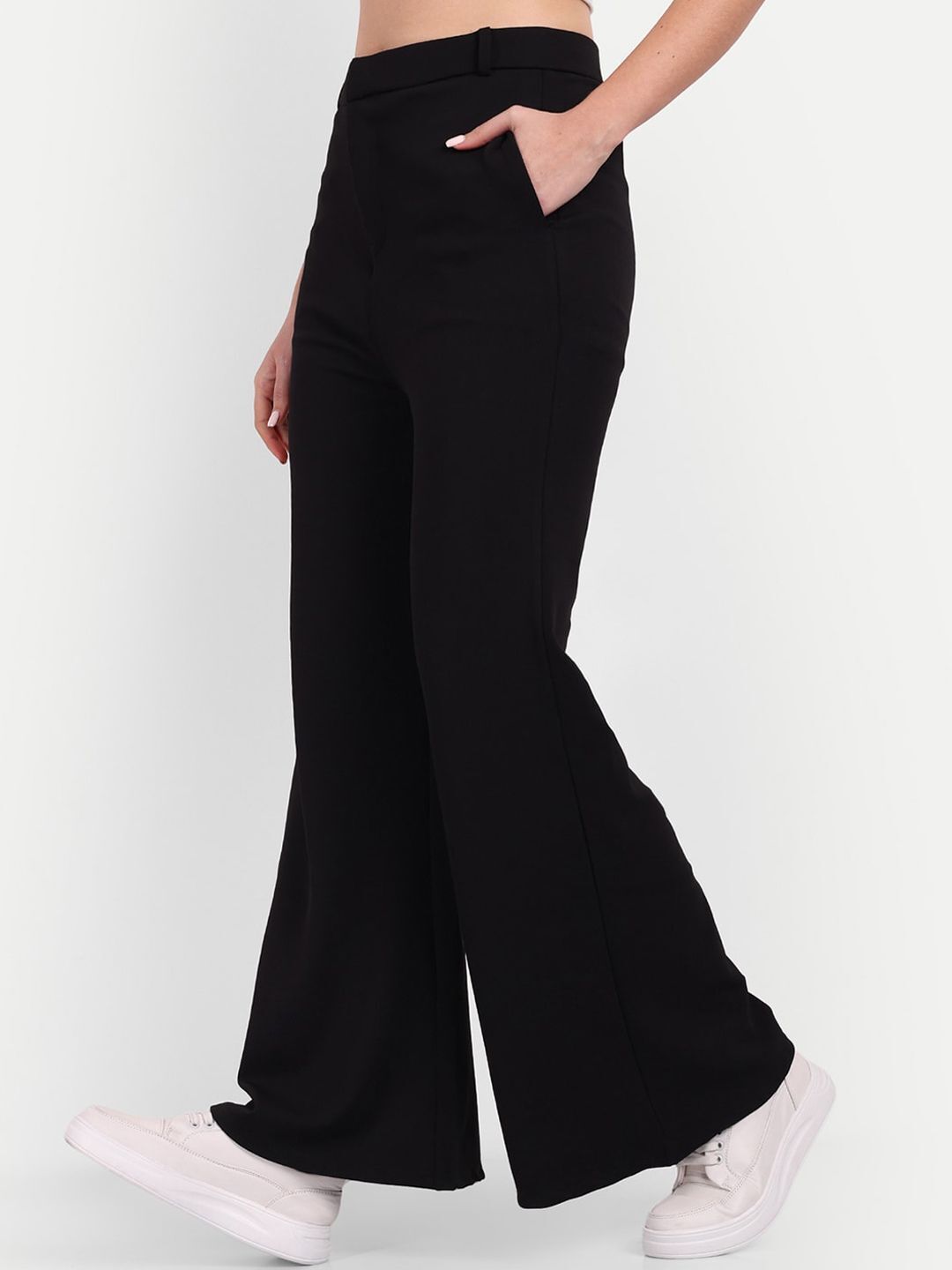 broadstar Women Flared Black Lycra Blend Trousers-picture-34