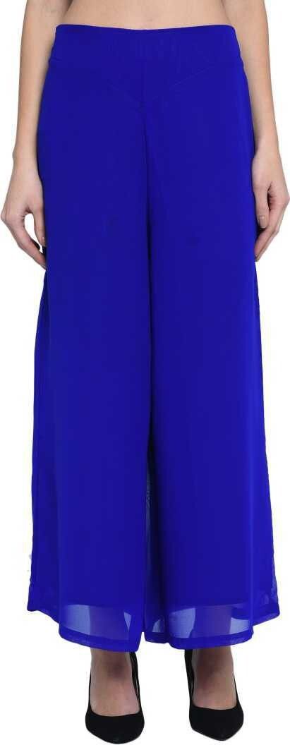 addicted attire Women Flared Blue Georgette Trousers-picture-15