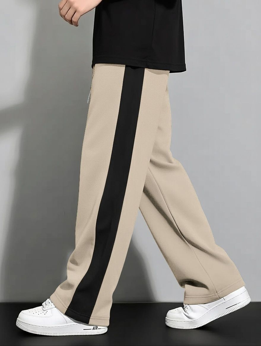 fabbaze Men Loose Fit Beige Lycra Blend Trousers-picture-26