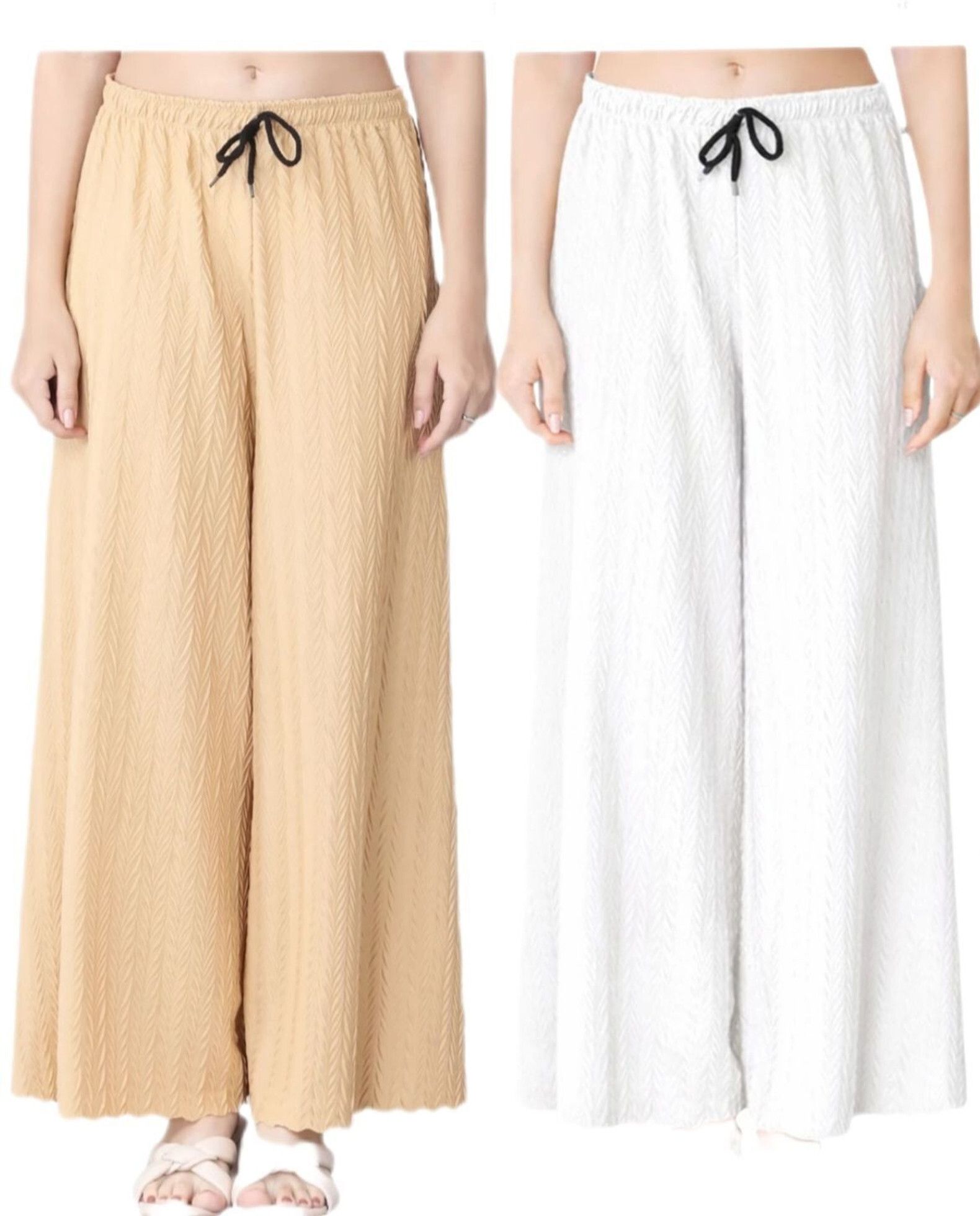 graces fashion Pack of 2 Women Loose Fit Cream, White Lycra Blend Trousers-picture-23