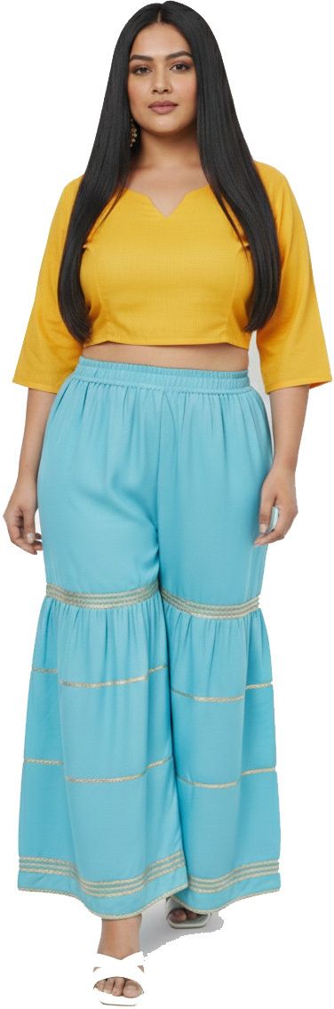 Women Regular Fit Light Blue Viscose Rayon Trousers