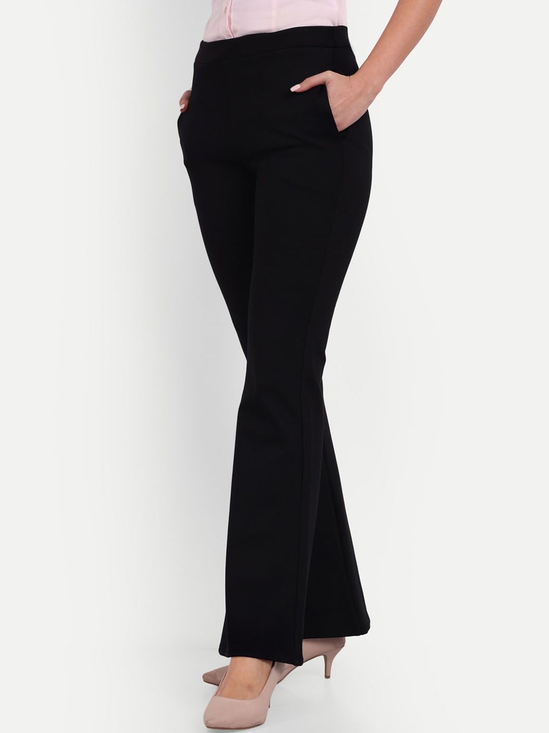 broadstar Women Flared Black Lycra Blend Trousers-picture-27