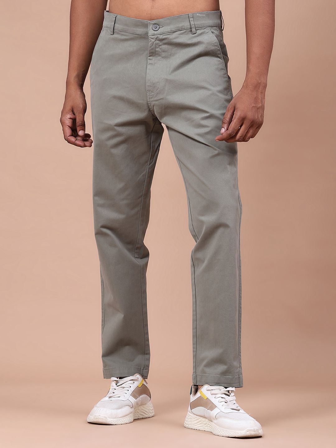 limeroad Men Relaxed Light Green Cotton Blend Trousers-picture-37
