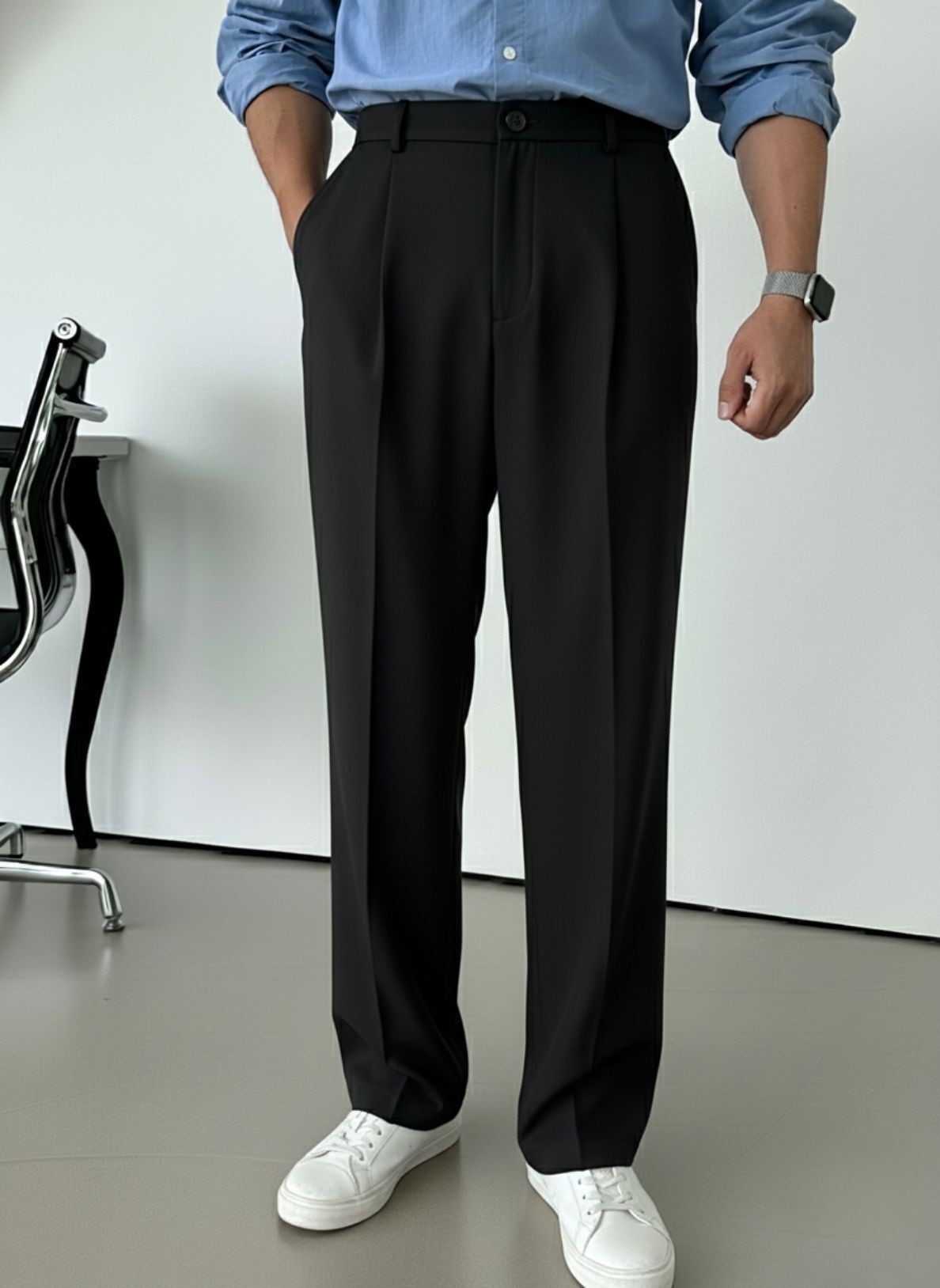 indiclub Men Relaxed Black Polycotton Trousers-picture-22
