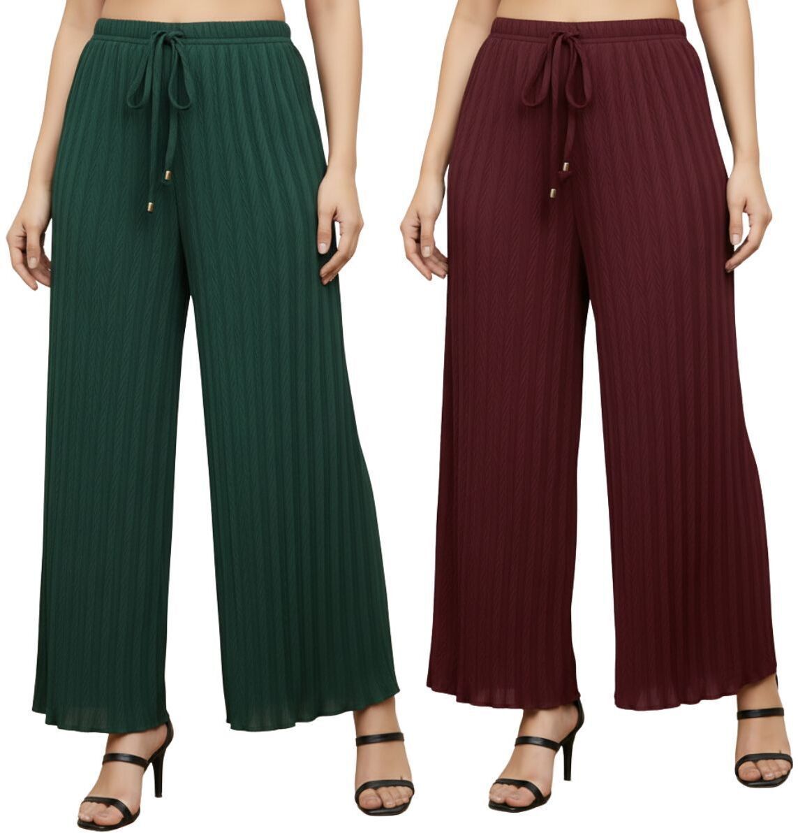 Pack of 2 Women Comfort Fit Green, Maroon Lycra Blend Trousers-image-19