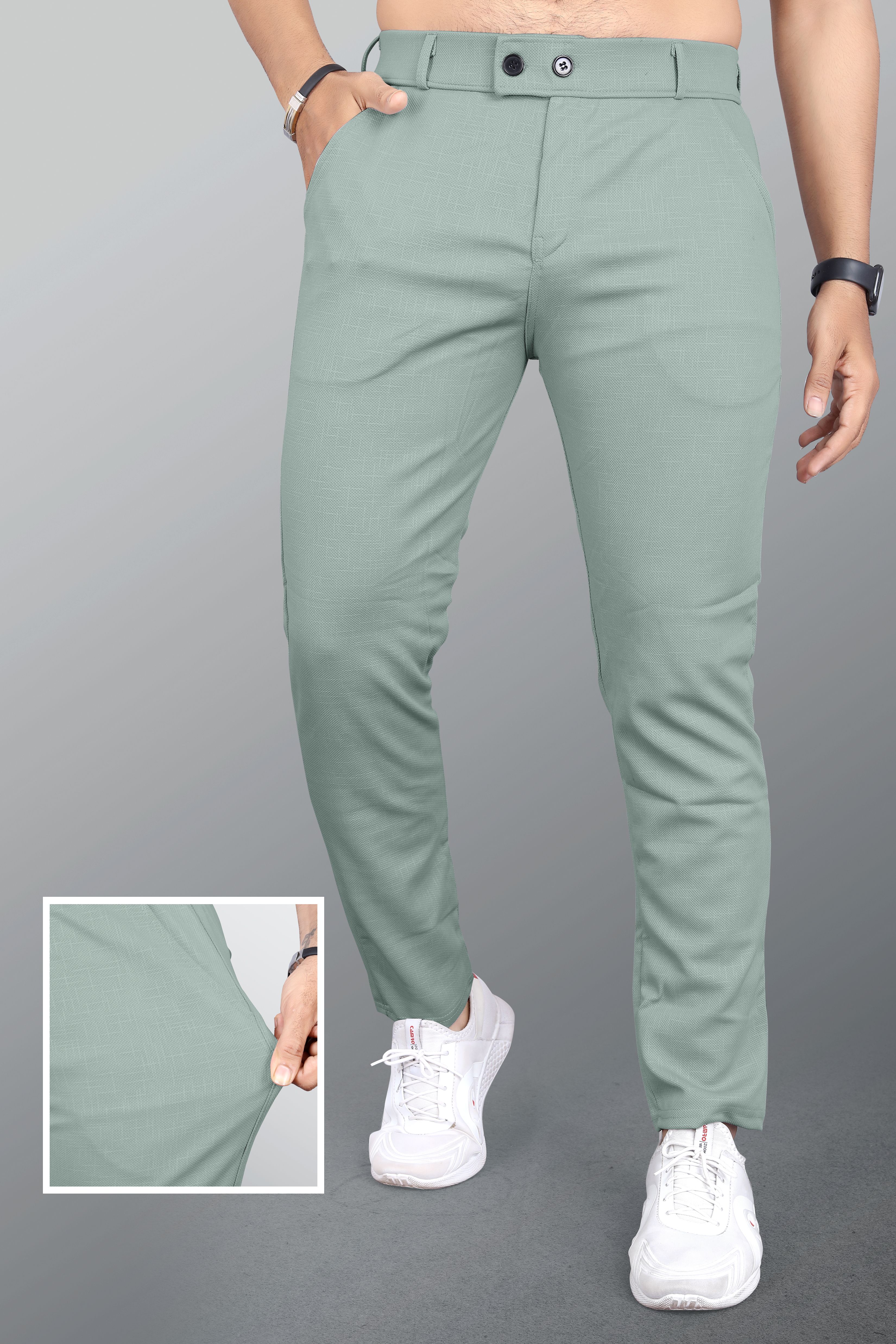 indiclub Men Relaxed Light Green Linen Blend Trousers-picture-11