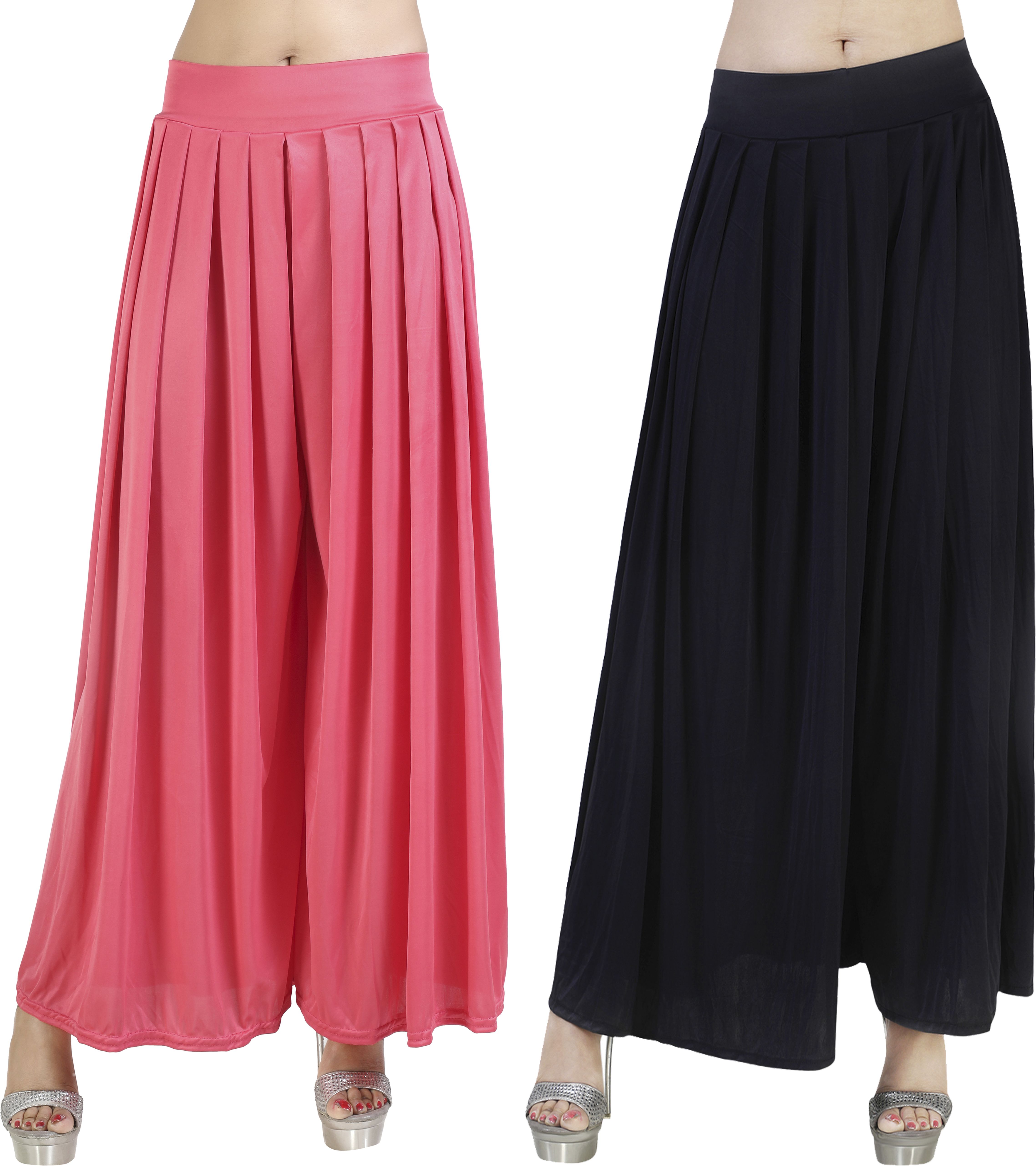 fashion bazaar Pack of 2 Women Flared Pink, Black Lycra Blend Trousers-picture-17