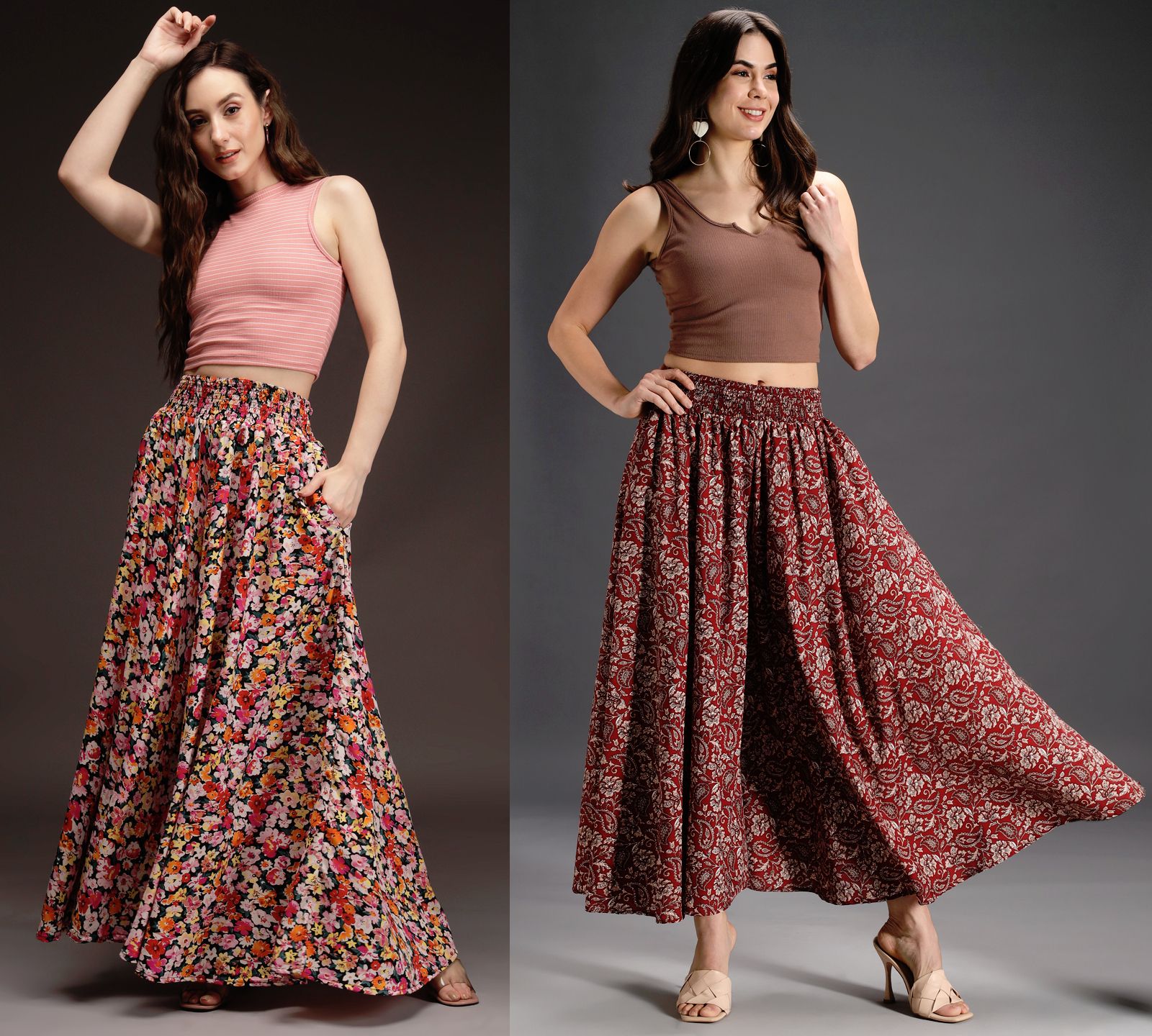 emeros Pack of 2 Women Flared, Relaxed Maroon, Multicolor Viscose Rayon Trousers-picture-29