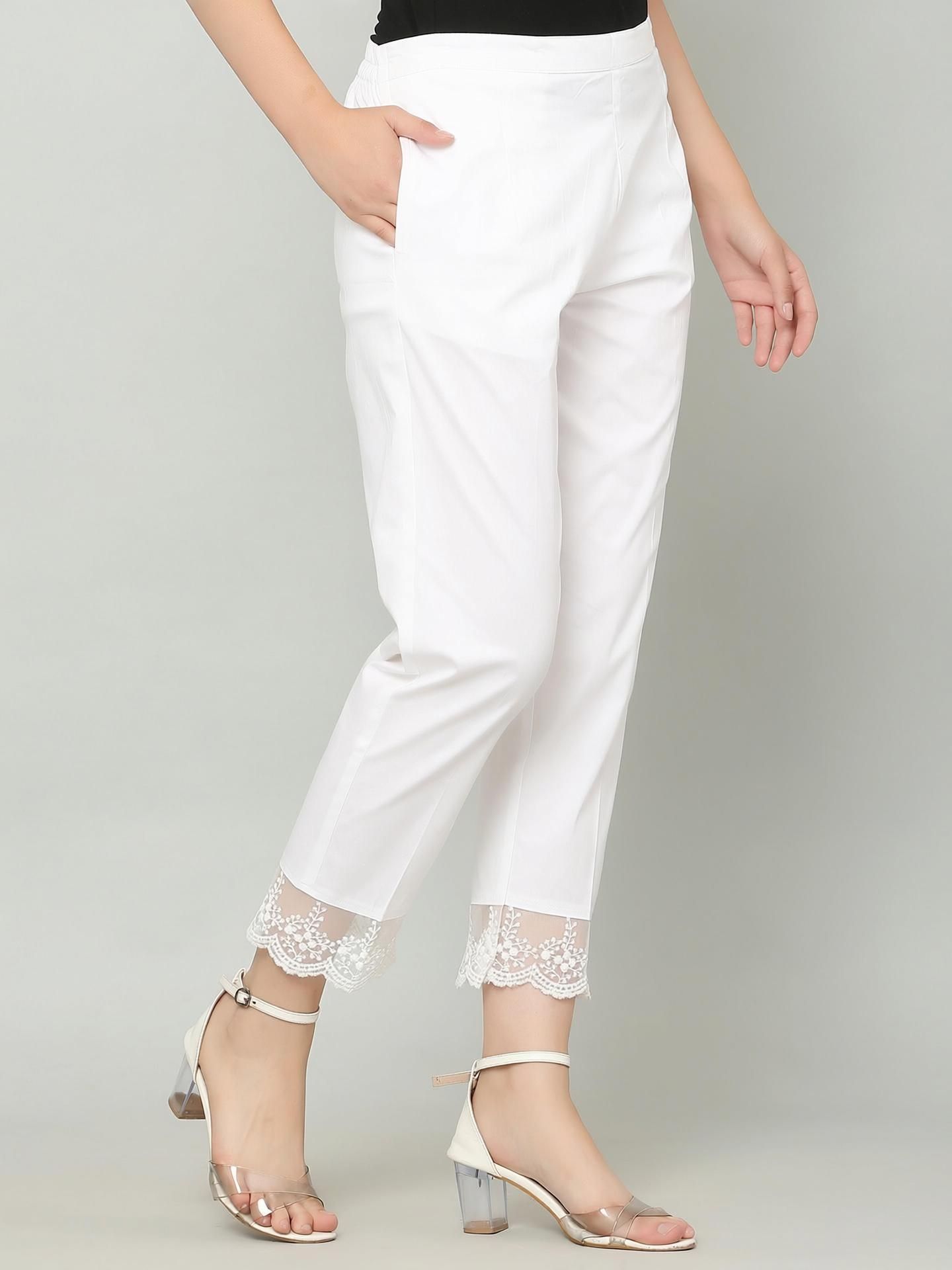 sellingsea Women Regular Fit White Polycotton Trousers-picture-11
