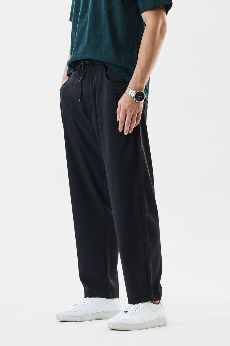Men Straight Fit Black Polyester Trousers-image-40