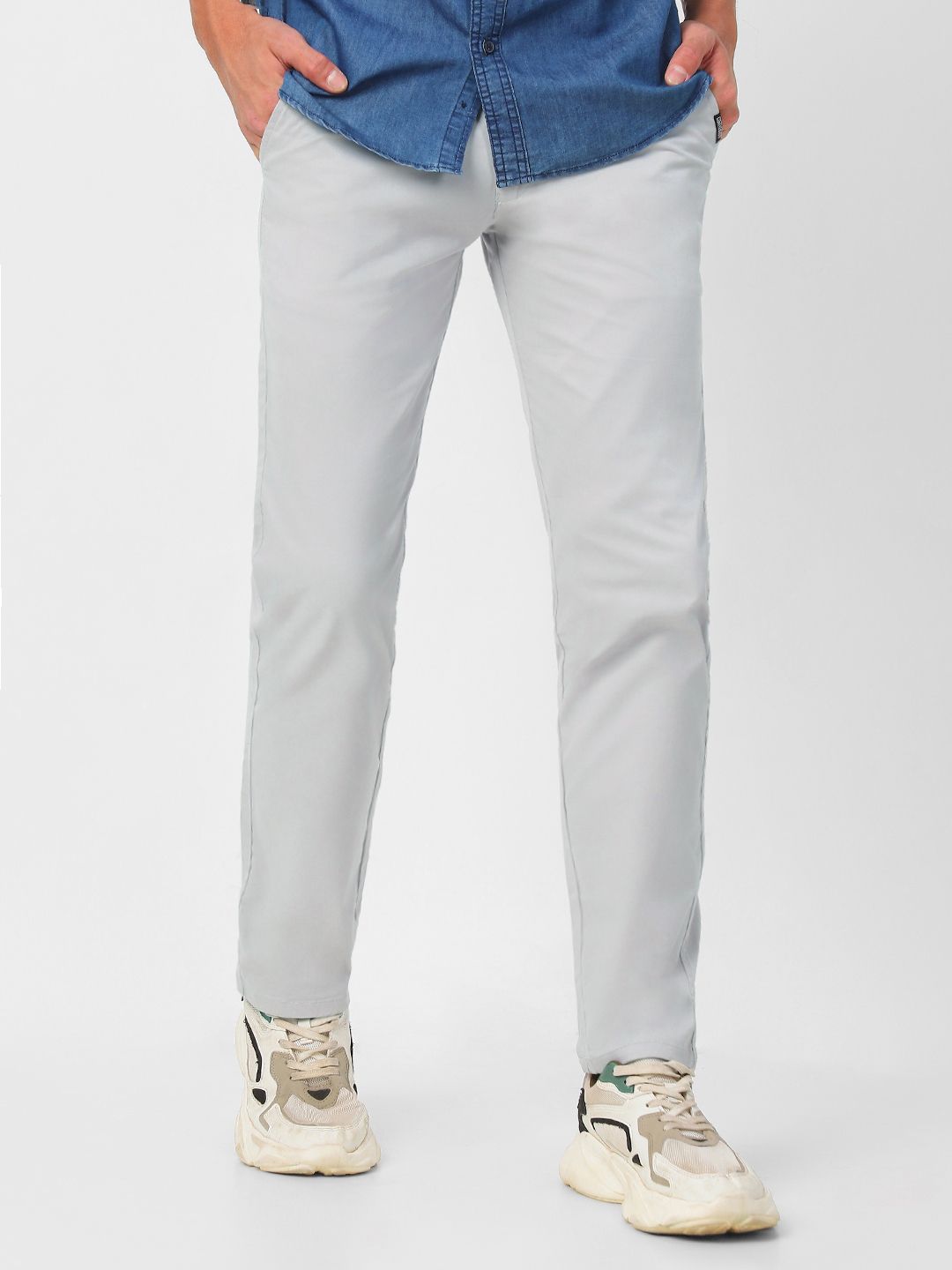 urbano fashion Men Slim Fit Grey Cotton Blend Trousers-picture-14