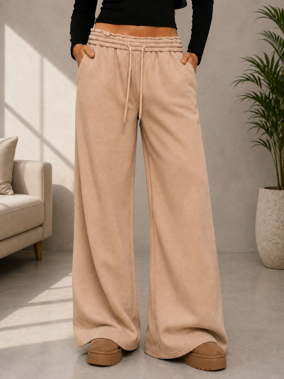 eraandedge clothing Women Solid Beige Track Pants-picture-44