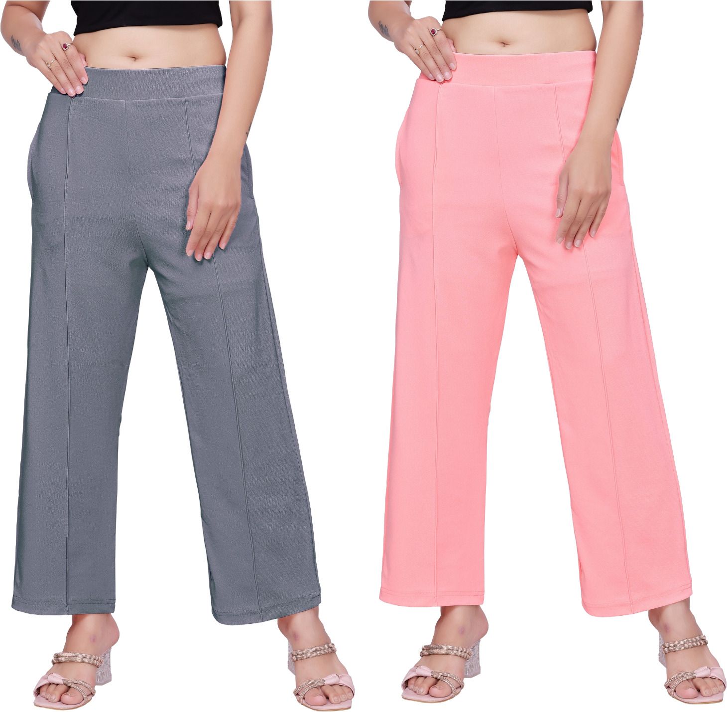 veiramen Pack of 2 Women Comfort Fit Multicolor Cotton Blend Trousers-picture-28