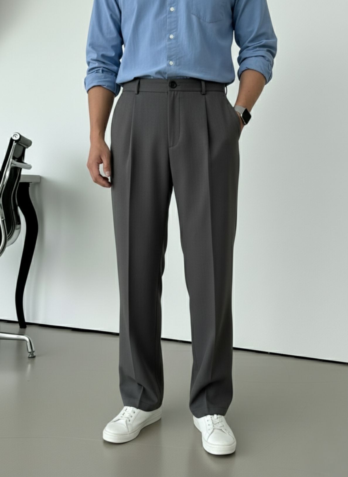 indiclub Men Relaxed Grey Polycotton Trousers-picture-25