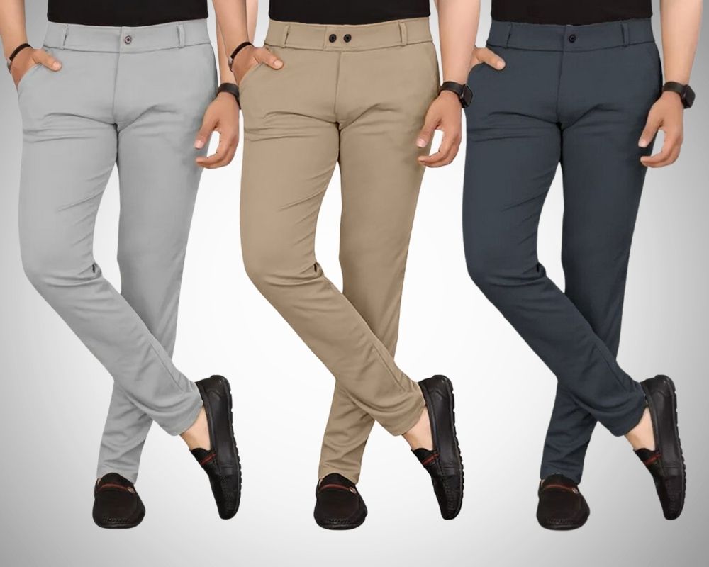 chartou Pack of 3 Men Regular Fit Multicolor Lycra Blend Trousers-picture-13