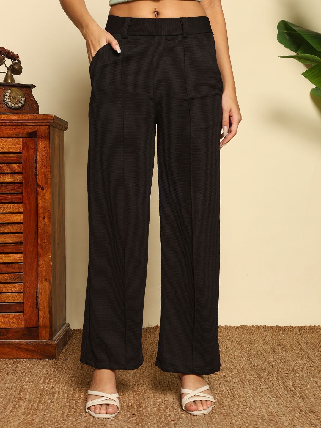pptoss Women Slim Fit Black Viscose Rayon Trousers-picture-40