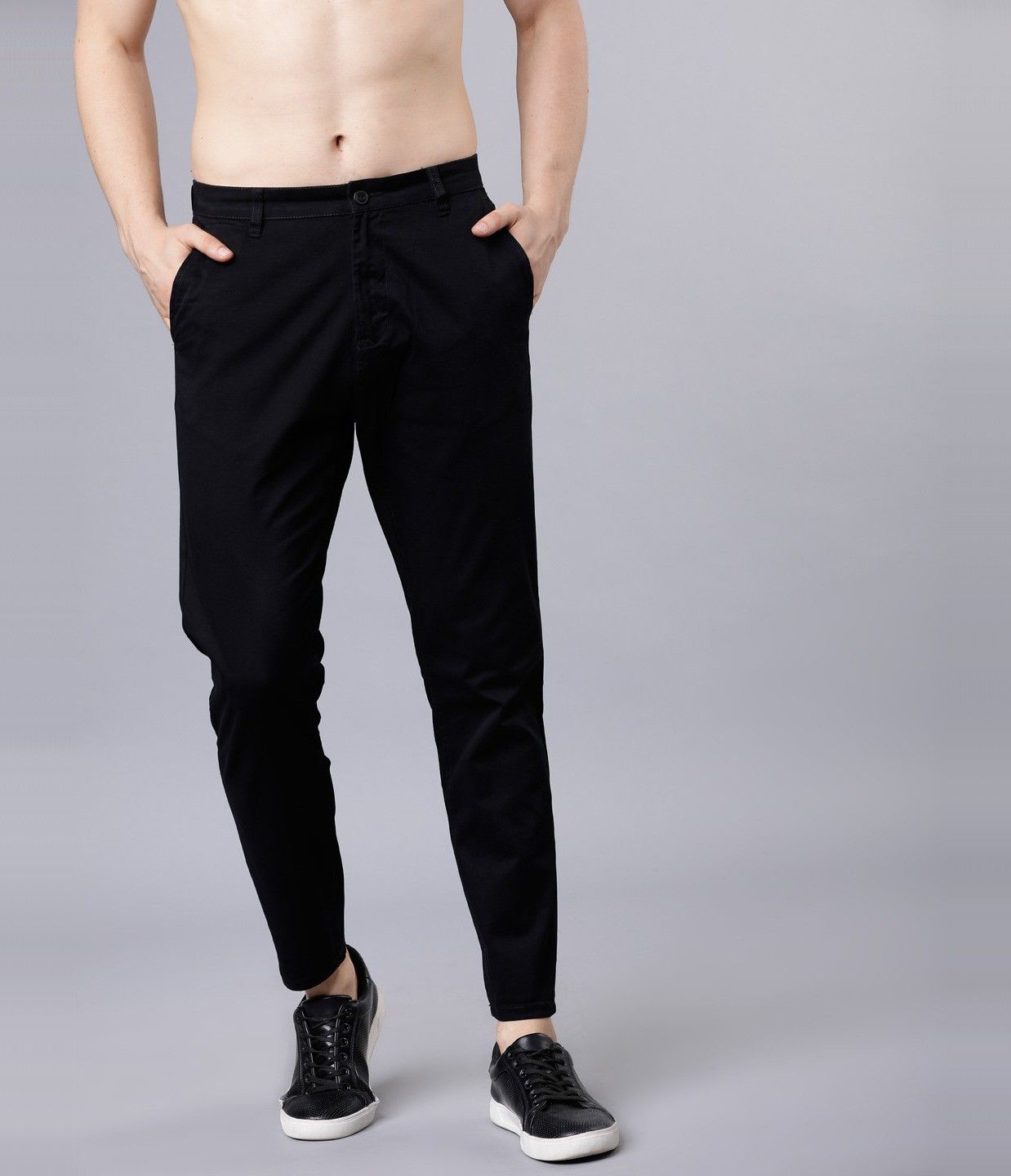highlander Men Slim Fit Black Cotton Blend Trousers-picture-19