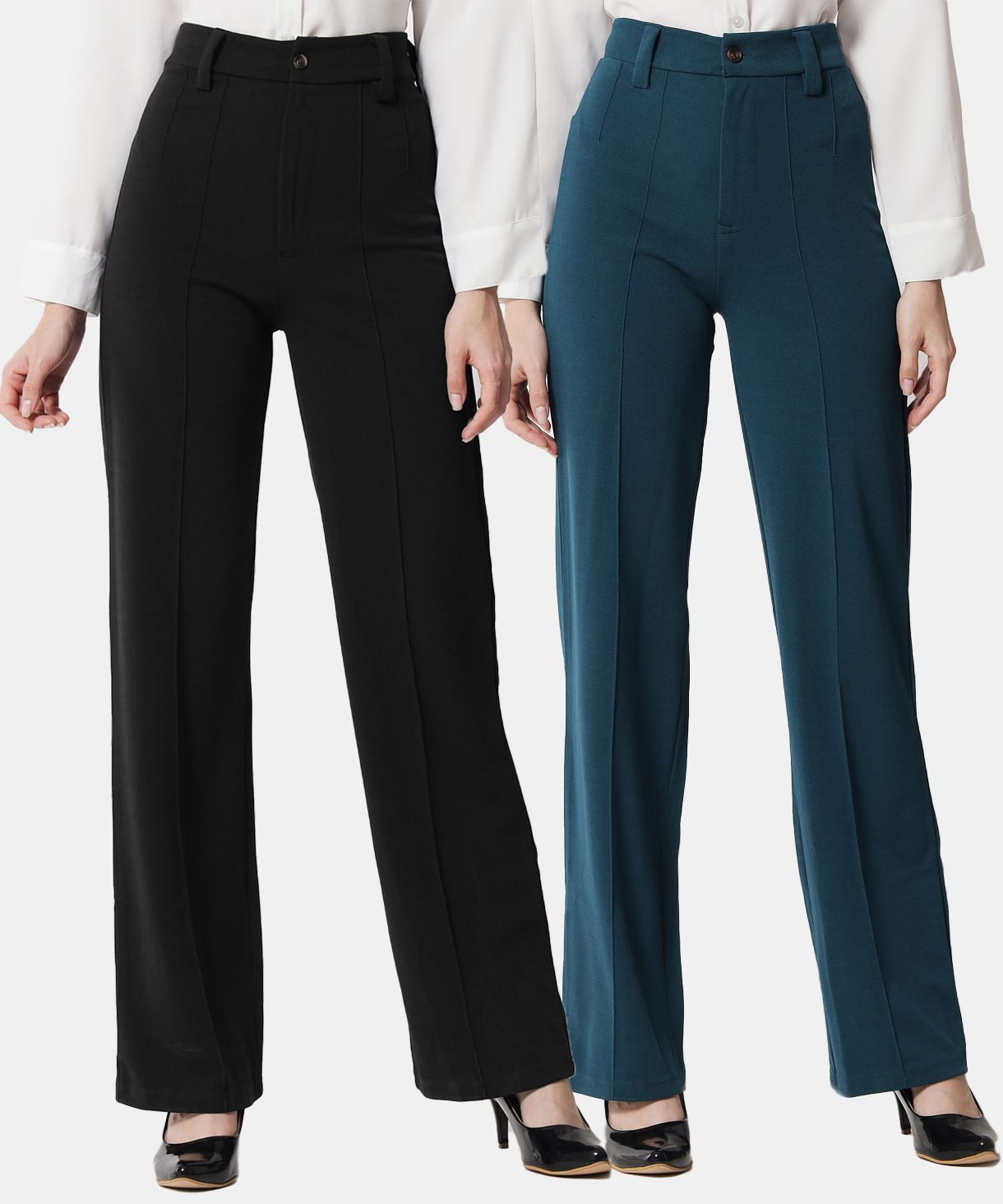 kotty Pack of 2 Women Regular Fit Multicolor Viscose Rayon Trousers-picture-13
