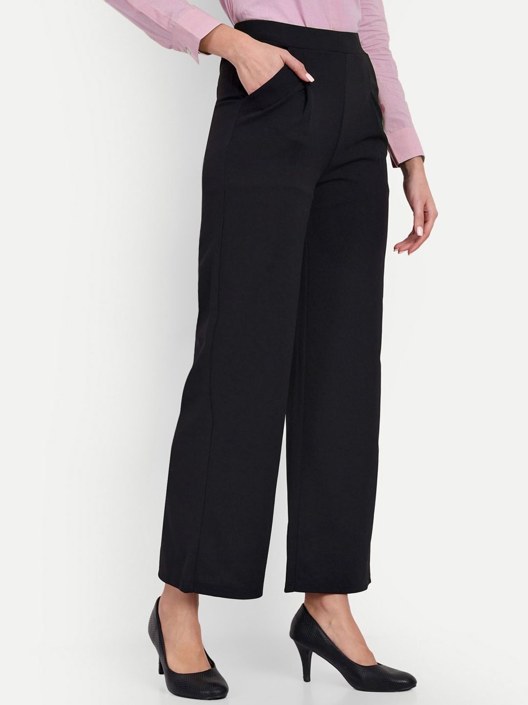 broadstar Women Loose Fit Black Lycra Blend Trousers-picture-34