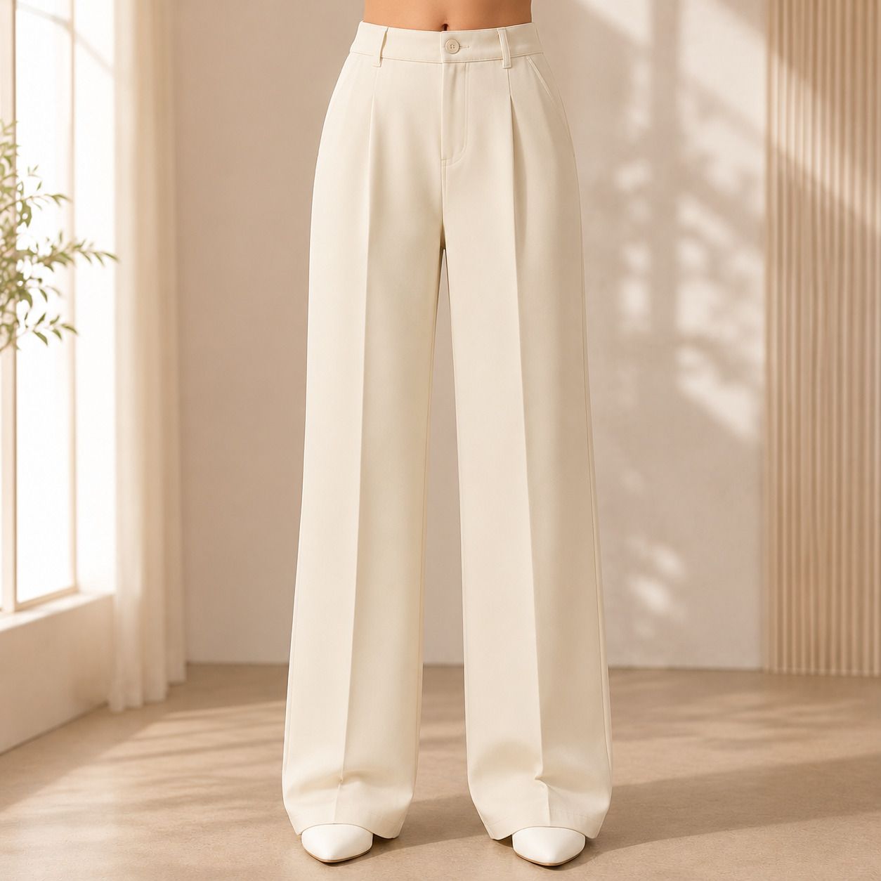 Women Loose Fit Beige Lycra Blend Trousers-image-29