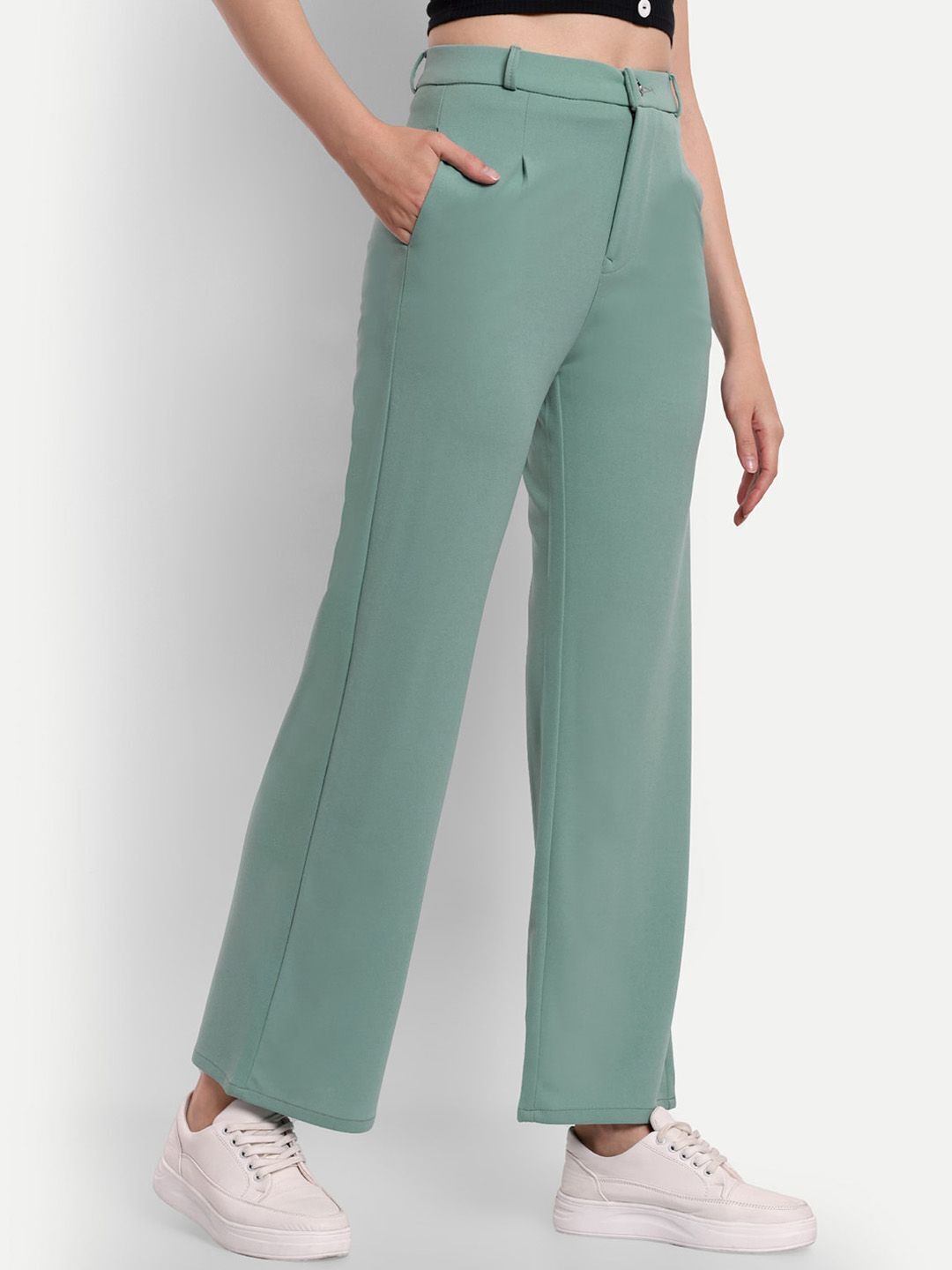broadstar Women Loose Fit Green Polyester Trousers-picture-36