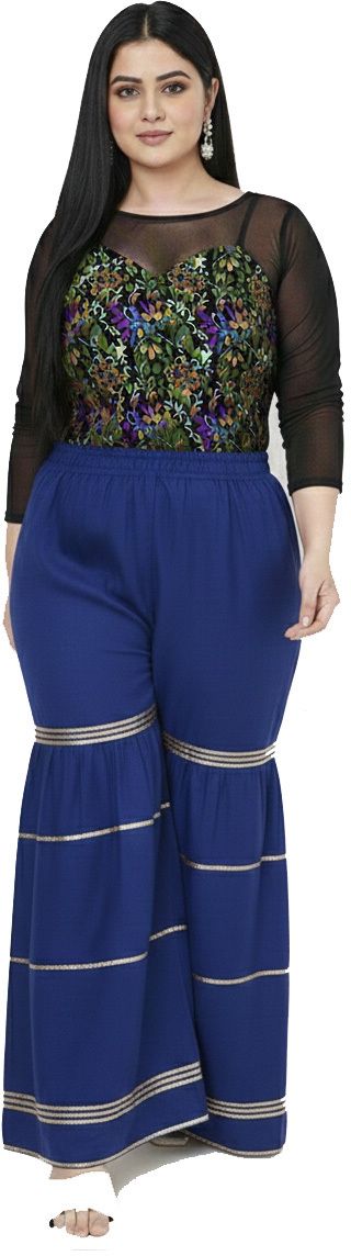 Women Regular Fit Blue Viscose Rayon Trousers