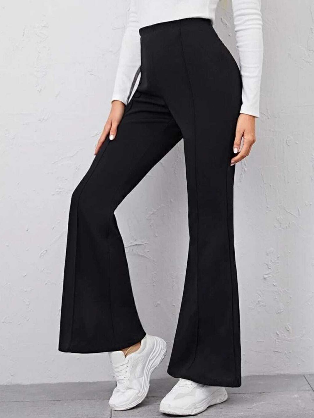 broadstar Women Flared Black Lycra Blend Trousers-picture-42