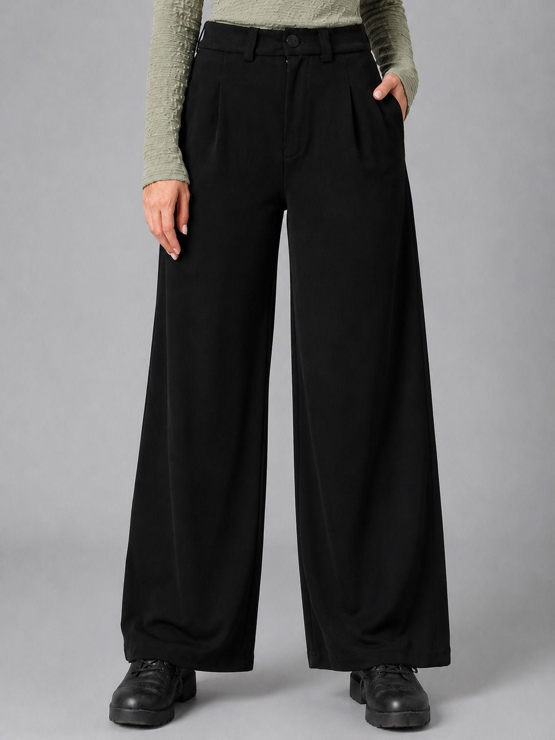kotty Women Regular Fit Black Viscose Rayon Trousers-picture-23