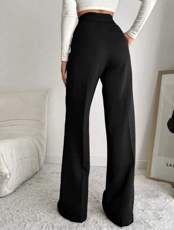Women Loose Fit Black Polyester Trousers-image-10