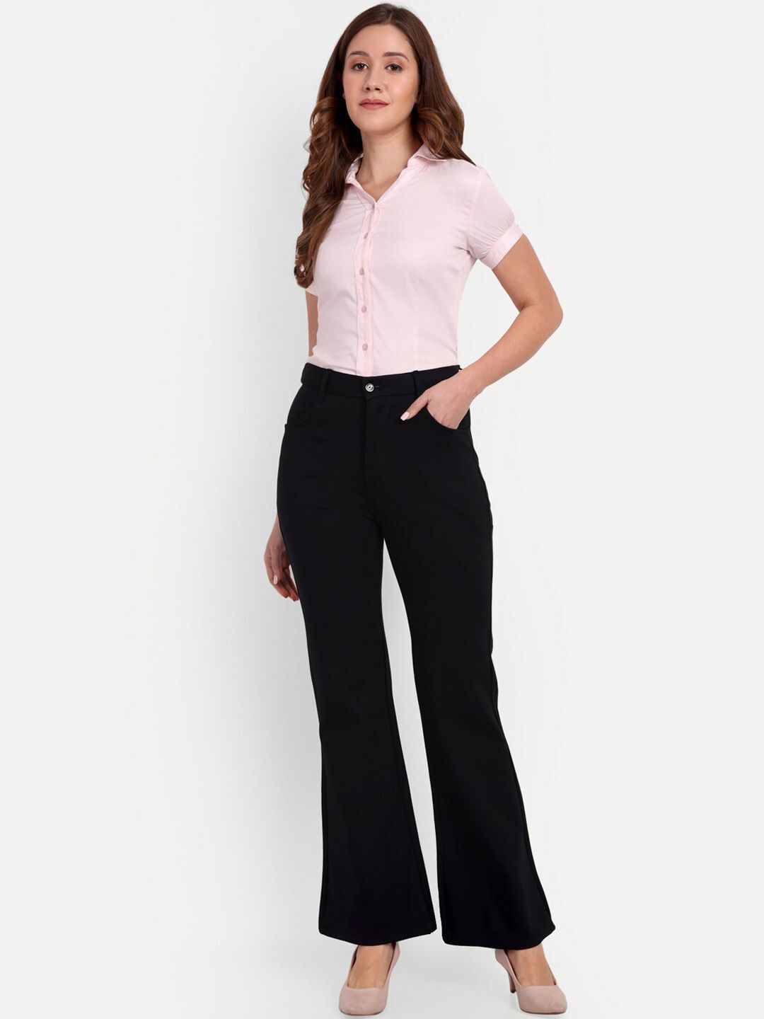 broadstar Women Flared Black Lycra Blend Trousers-picture-41