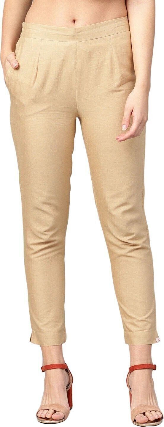 supryia Women Regular Fit Gold Cotton Blend Trousers-picture-23