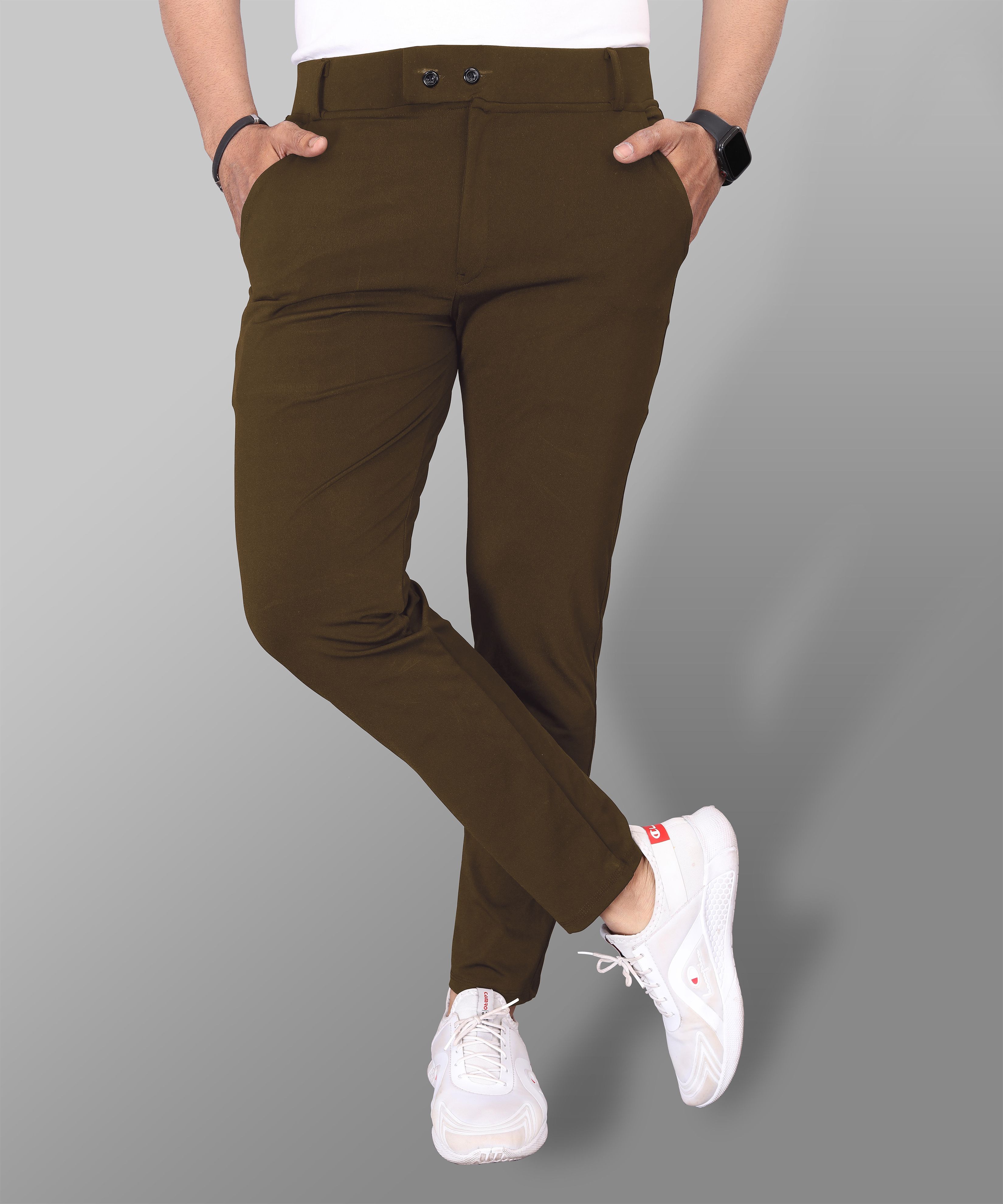 combraided Men Slim Fit Brown Lycra Blend Trousers-picture-33