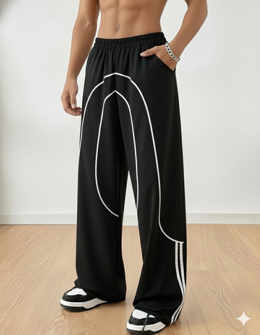 Men Loose Fit Black Cotton Blend Trousers