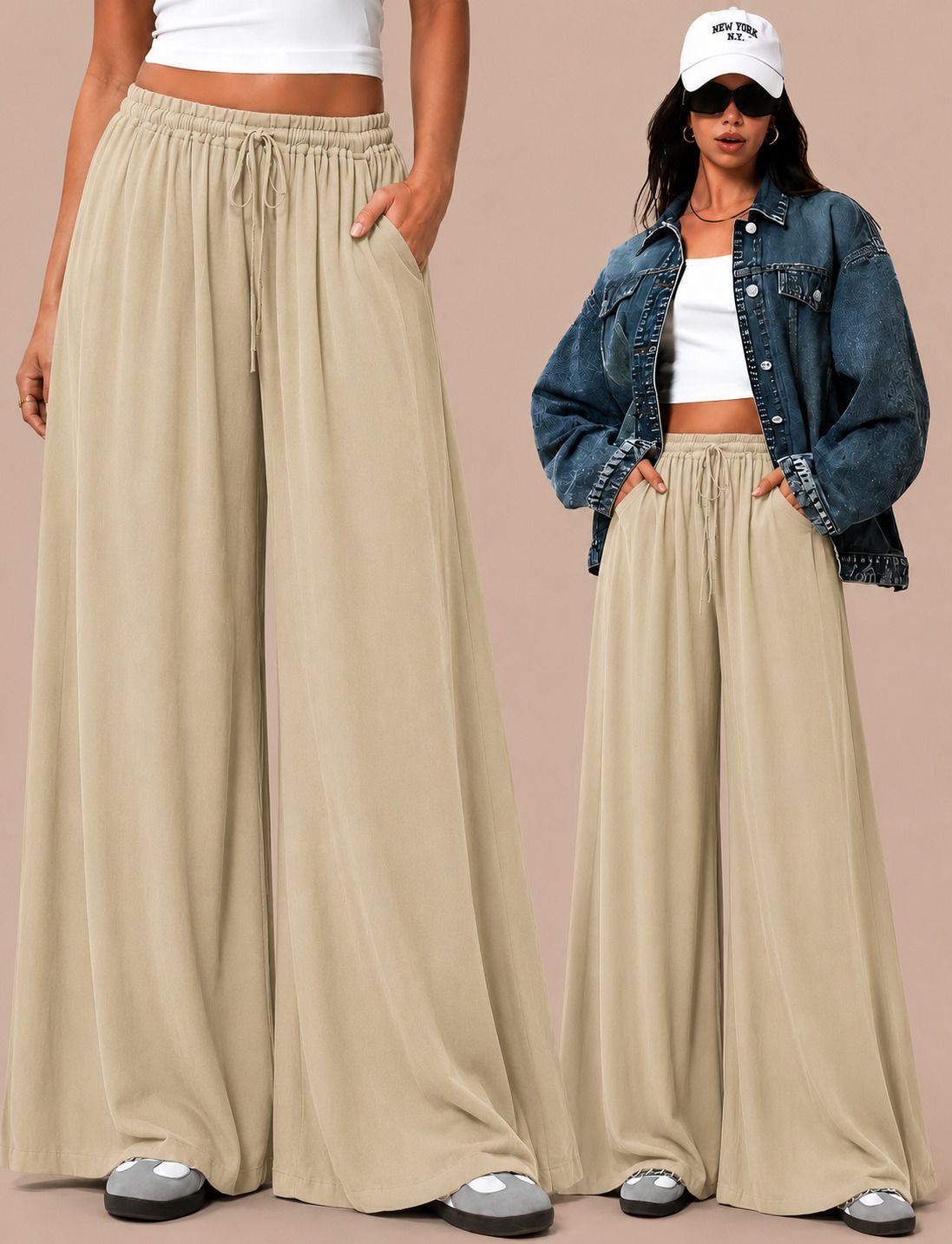 metronaut Relaxed Women Beige Polyester Trousers-picture-12