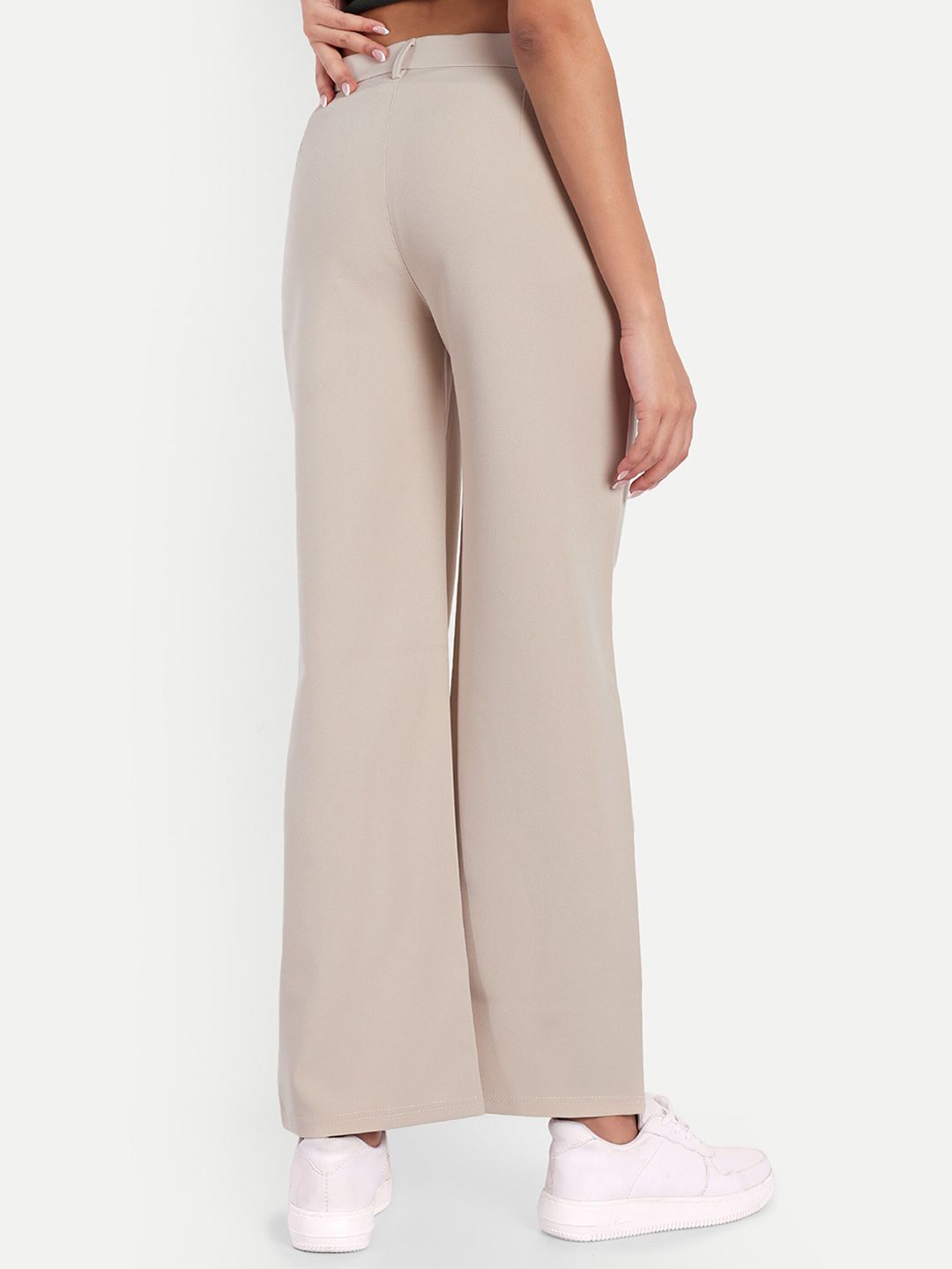 Women Loose Fit Beige Cotton Blend Trousers-image-28