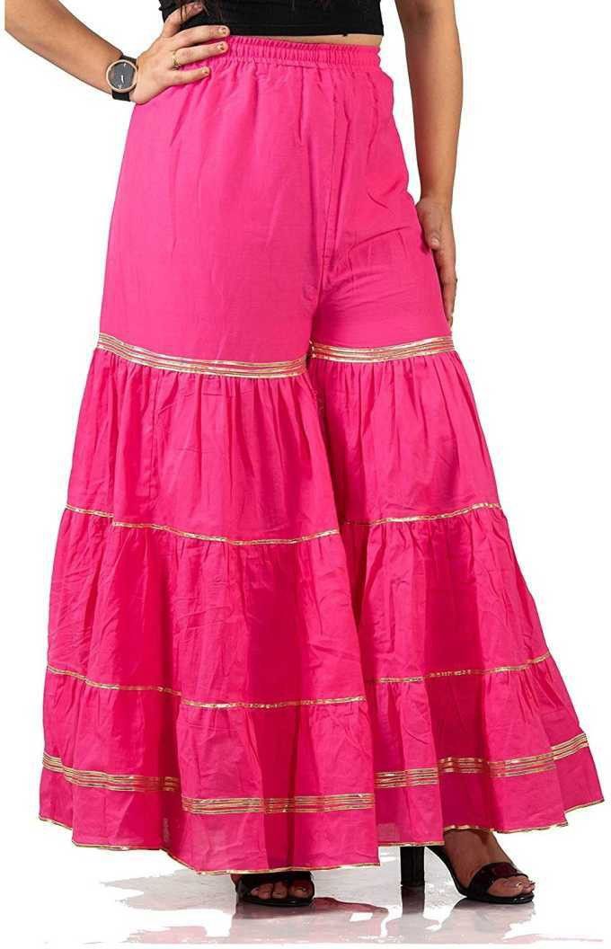 Women Flared Pink Viscose Rayon Trousers-image-22