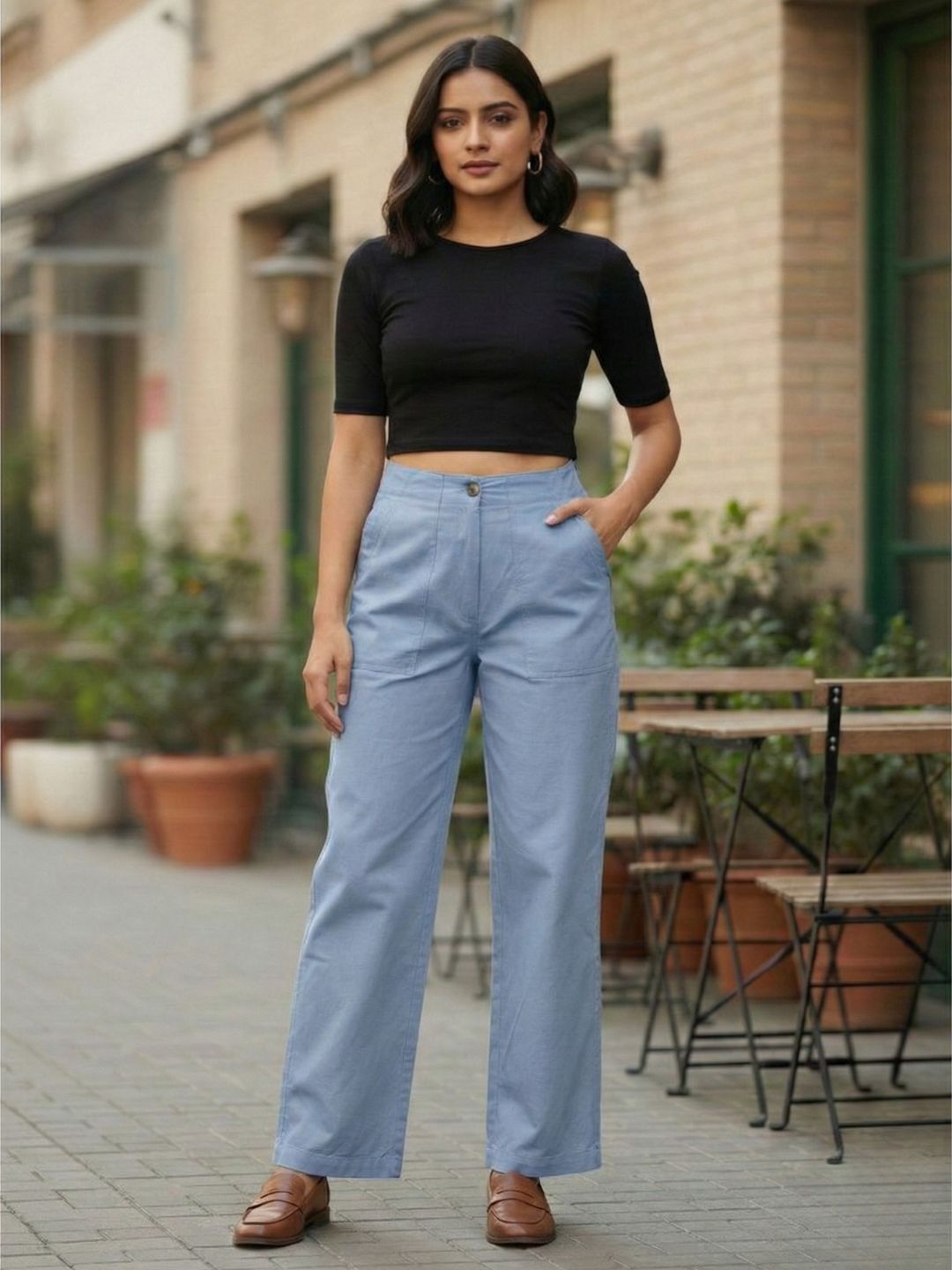 zuri Women Regular Fit Blue Pure Cotton Trousers-picture-15